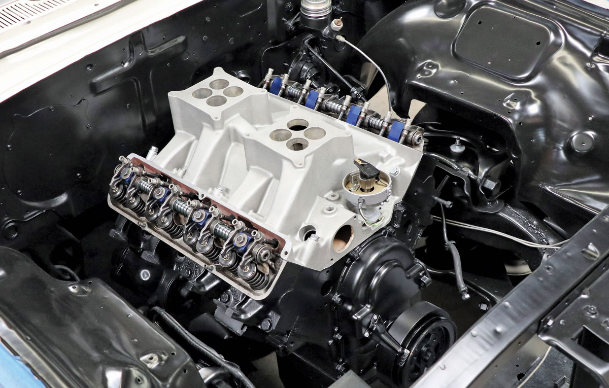 The lightweight Ford features a 427ci High Riser, and it is being fitted for a brand-new product from Joe