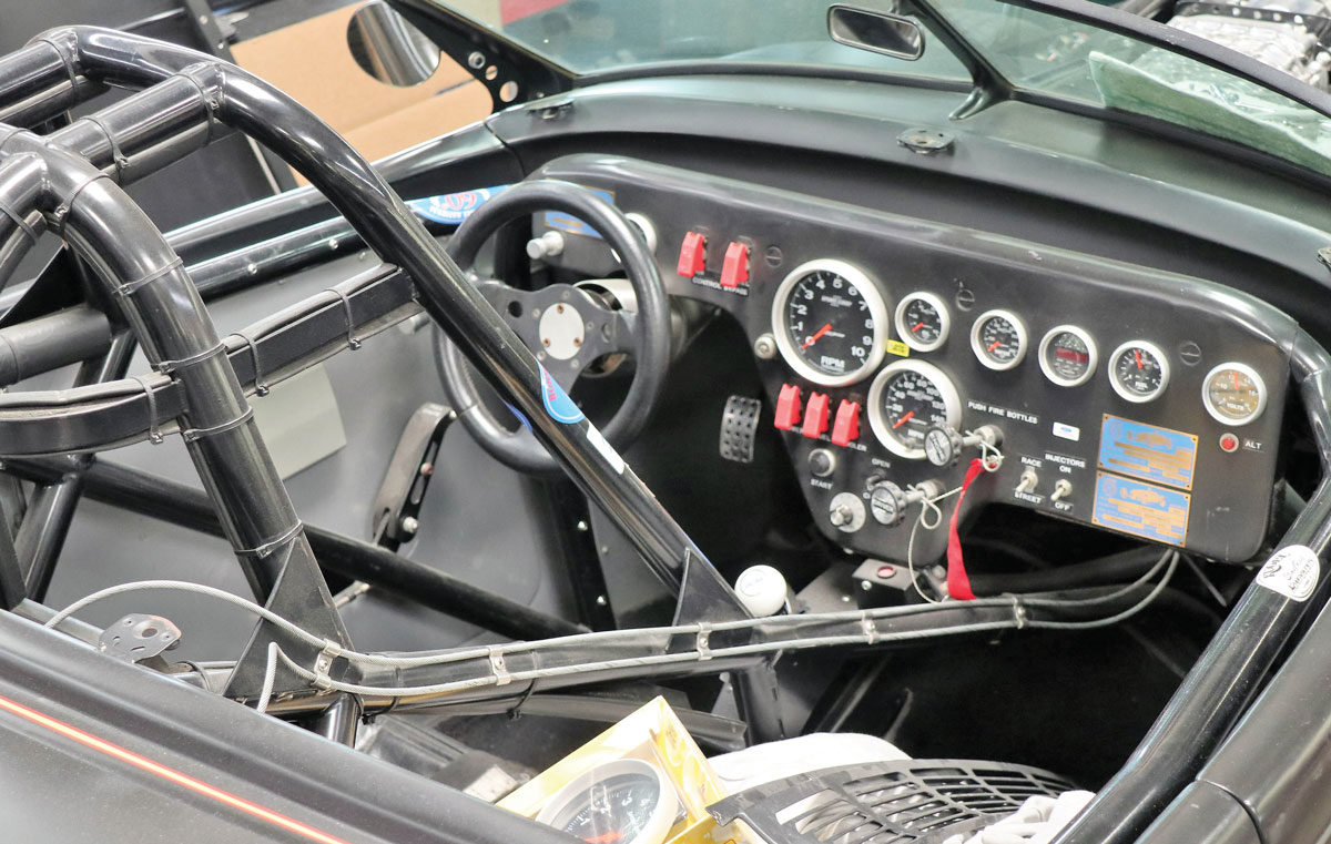 The cockpit of the Muroc roadster isn’t your typical street rod, but it has been driven to and from Bonneville, as a personal accomplishment for the Kugel family