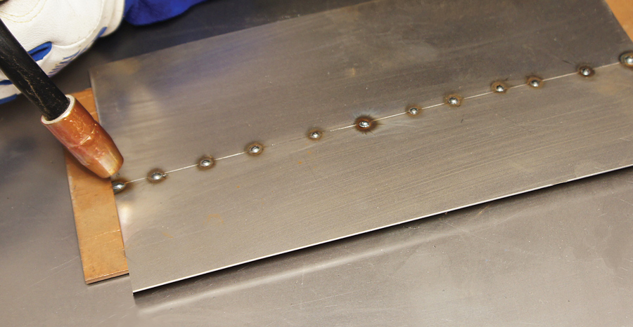 You should always tack weld a joint before finish welding. The spacing between tacks should be 1 inch or less.