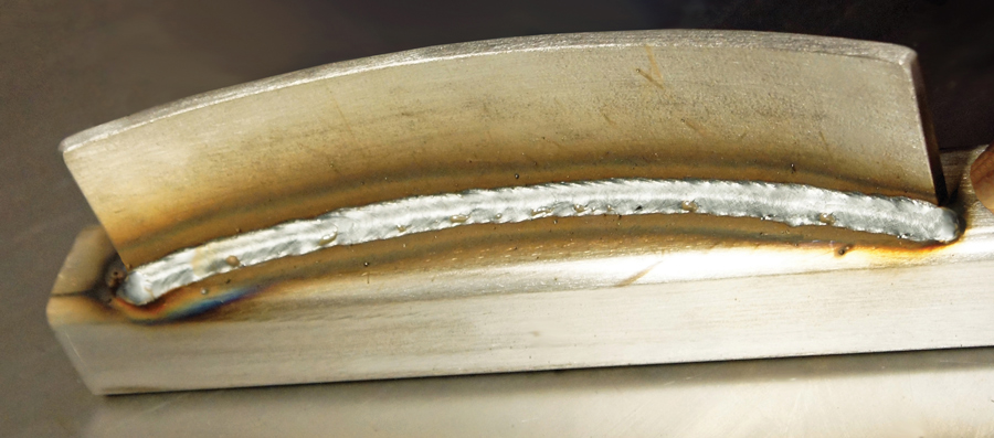 You can tell a lot about a weld by looking at the profile of the bead. The edges of the bead should blend smoothly into the base metal, like this example.