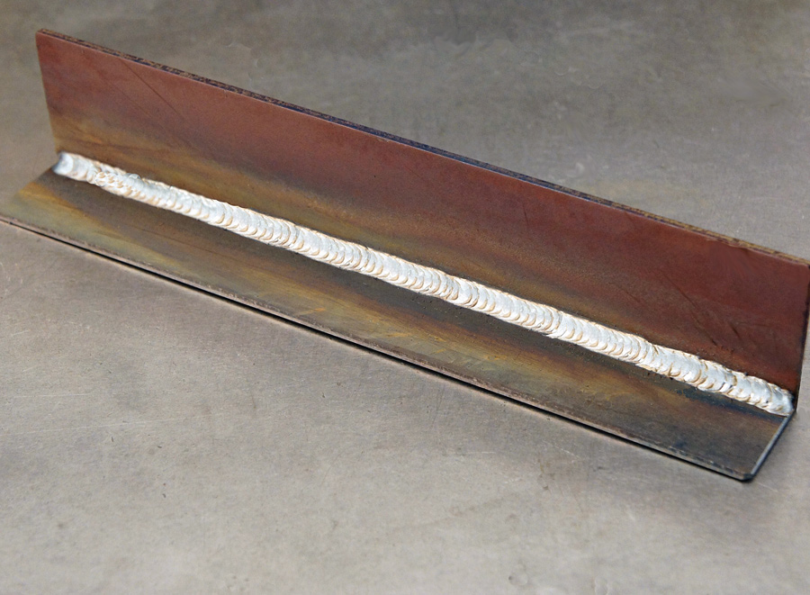 A fillet weld on sheetmetal requires good gun control and the proper settings to avoid blowing holes through the metal.