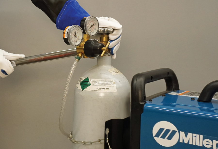 The better-quality MIG welders use a shielding gas to keep the atmosphere away from the weld puddle