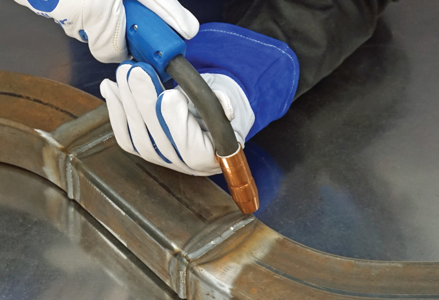 Whenever possible, it’s best to use two hands on the gun. This helps to steady the gun movement, resulting in a more uniform weld.