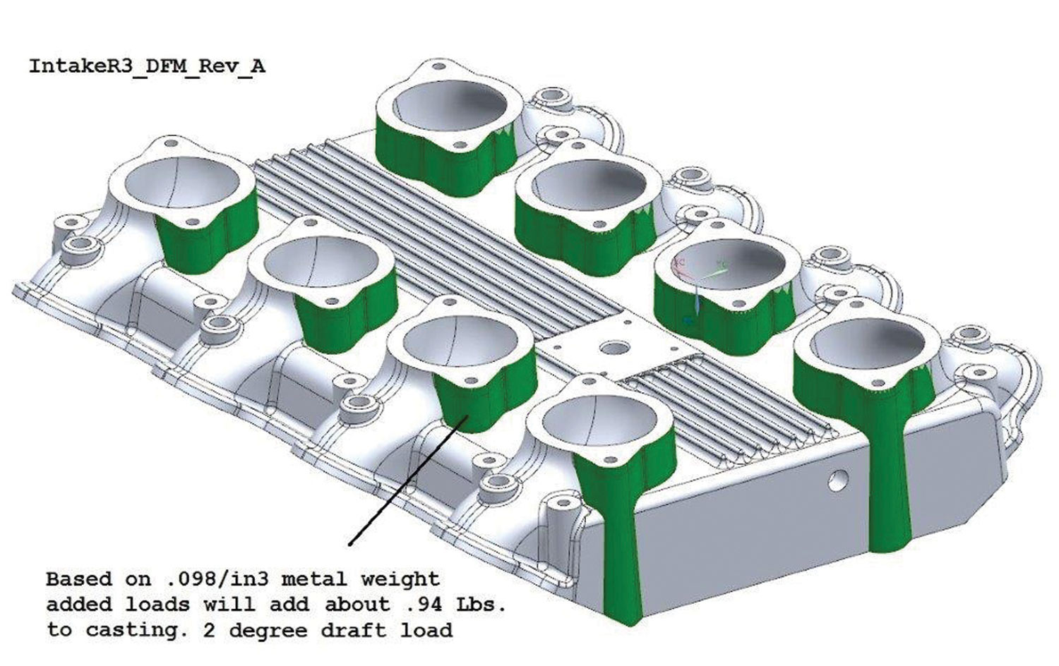 a CAD modeled by JHRS of the intake manifold and all the injection system components