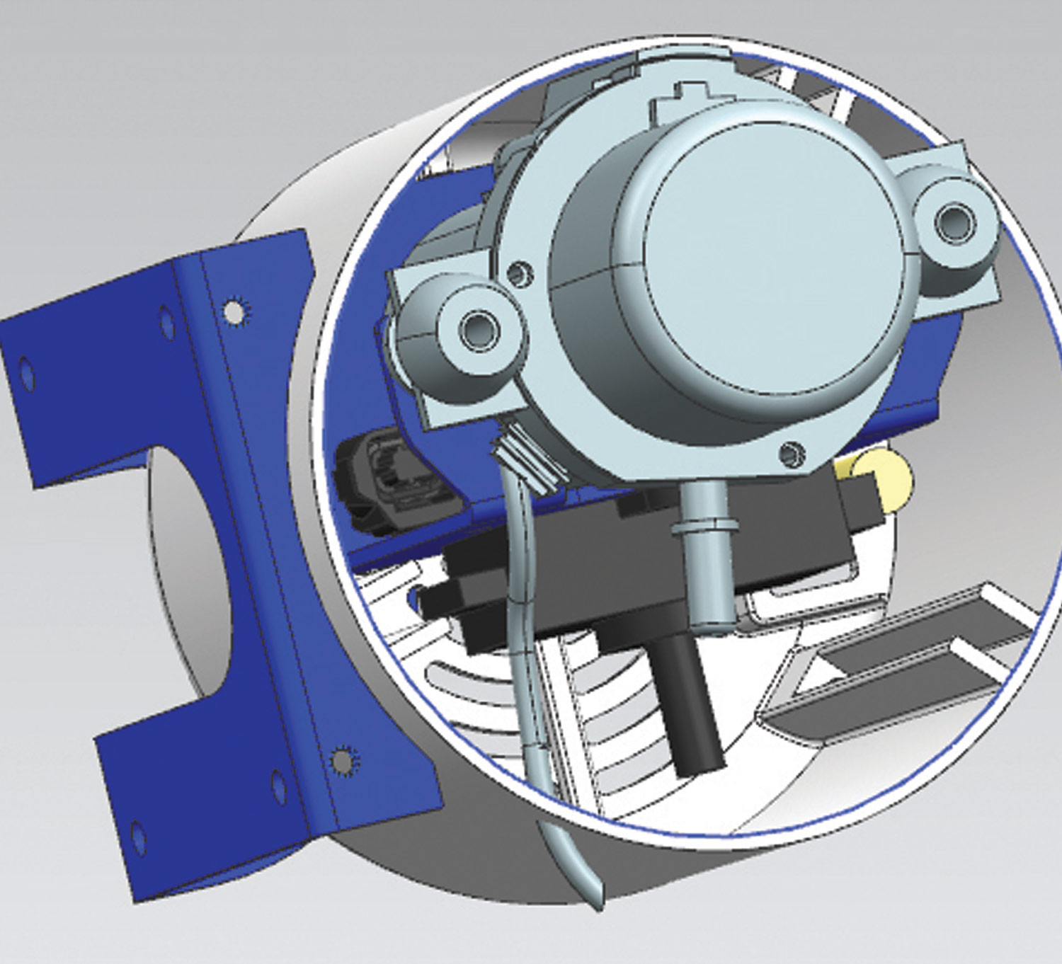 a top view illustration of the inner workings of the the Granatelli 12V electric vacuum pump