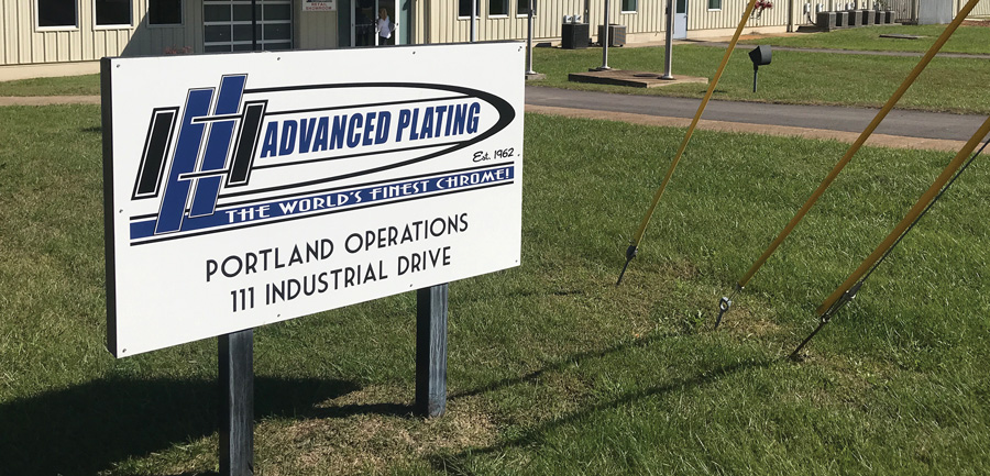 Advanced Plating building exterior and sign