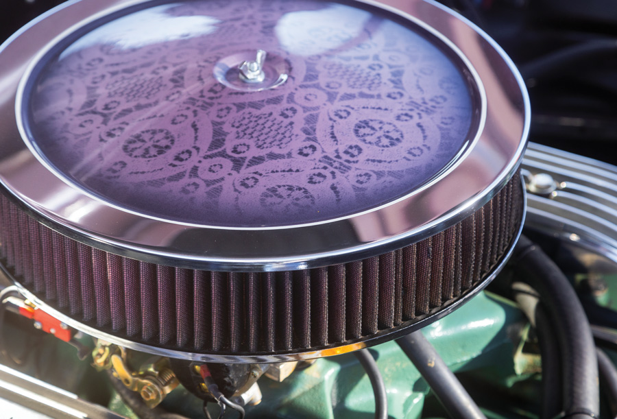 close up of paint job detail on a '64 Buick Riviera engine