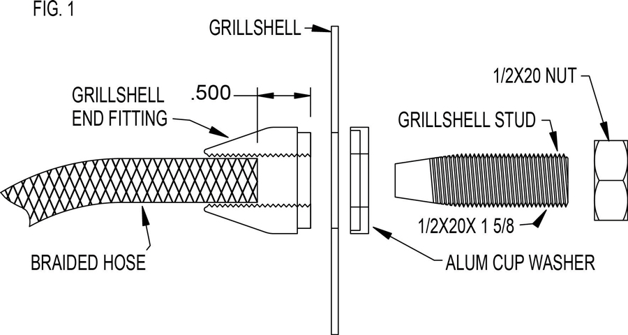 instructions depict a grille shell as the medium and refer to the mounting stud as the “grille shell stud” a framerail was used as our go-between