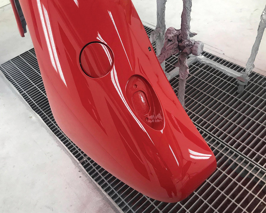 The finished, single-stage PPG Concept-DDC paint flows nice over flawless bodywork and rubs to a mirror finish