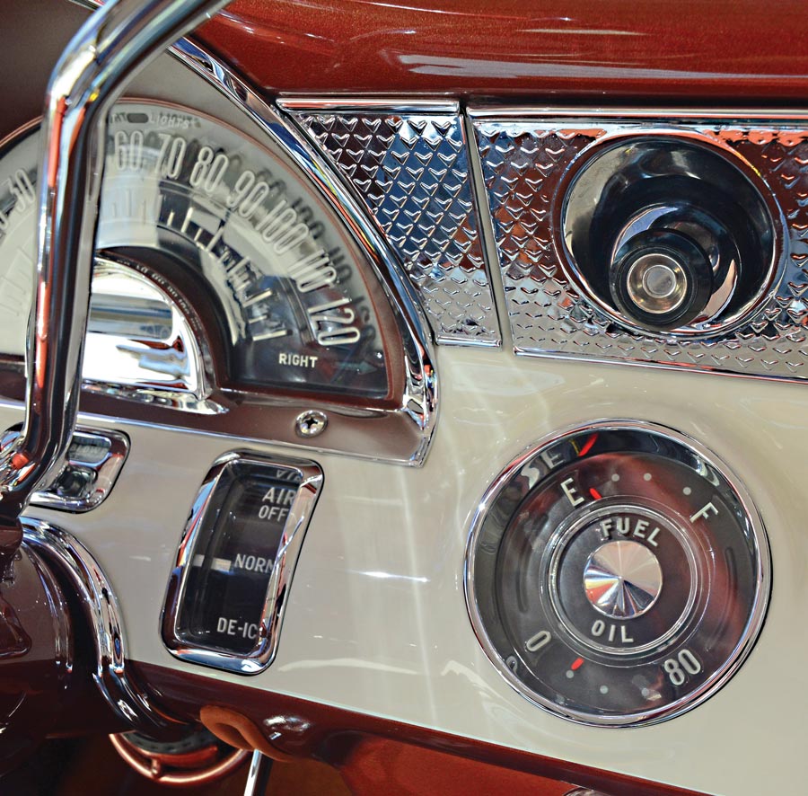close up of dashboard area in a '55 Pontiac