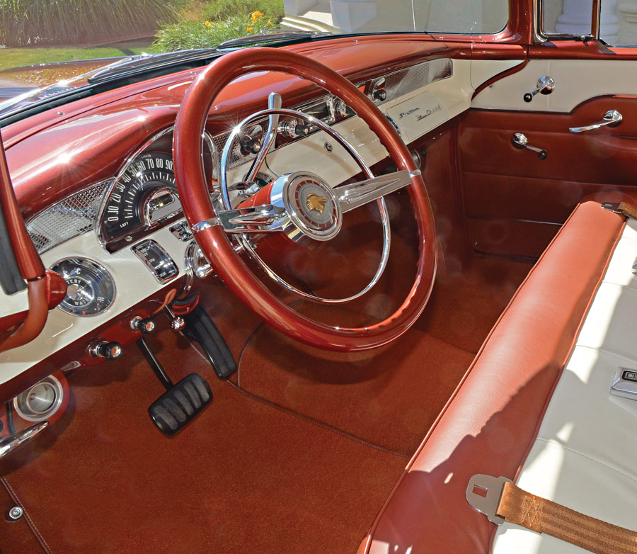 steering and dash in a '55 Pontiac