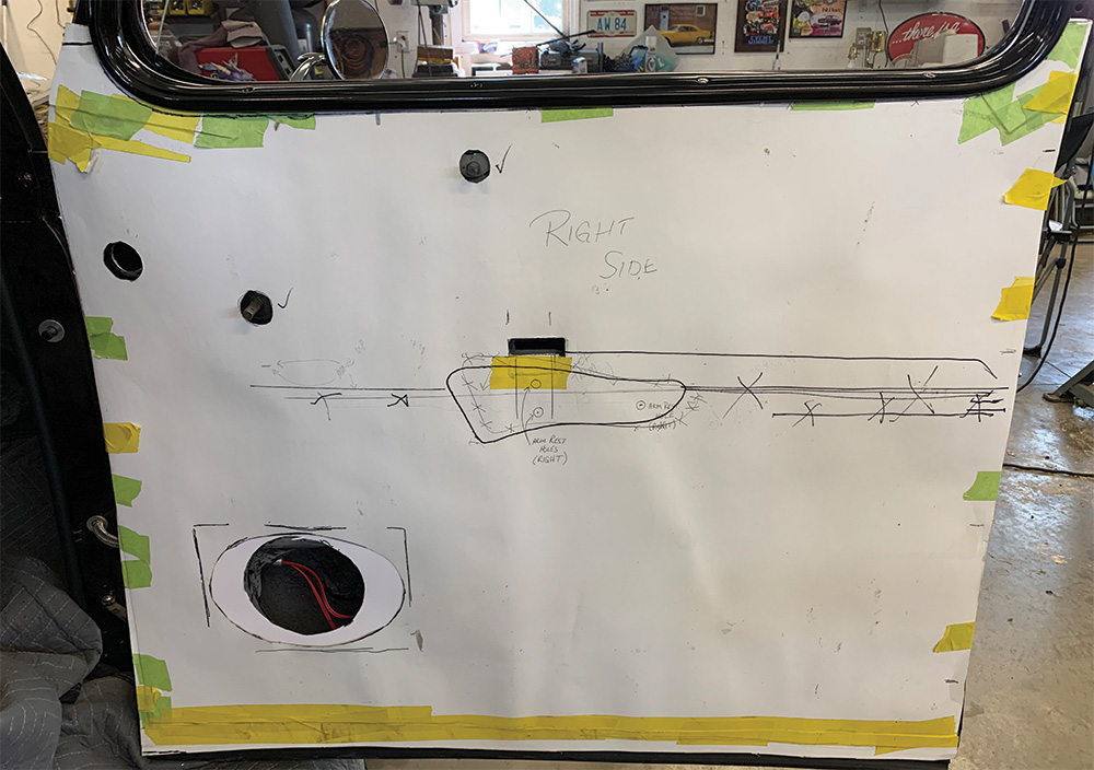 Paper mockup on door panel