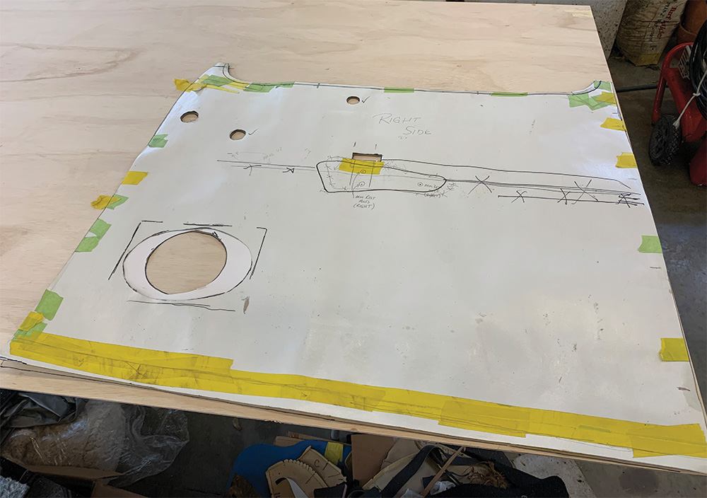 Paper template on wood sheet