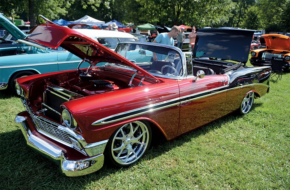 Red and black '56 Bel-Air convertible
