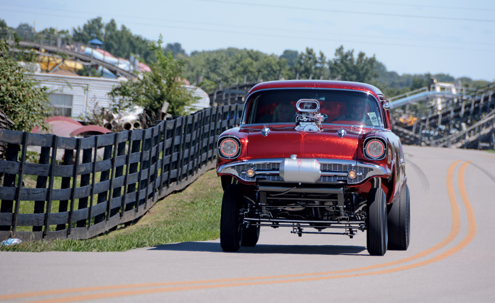 Candy red "Cherry Bomb" '57 Chevy gasser