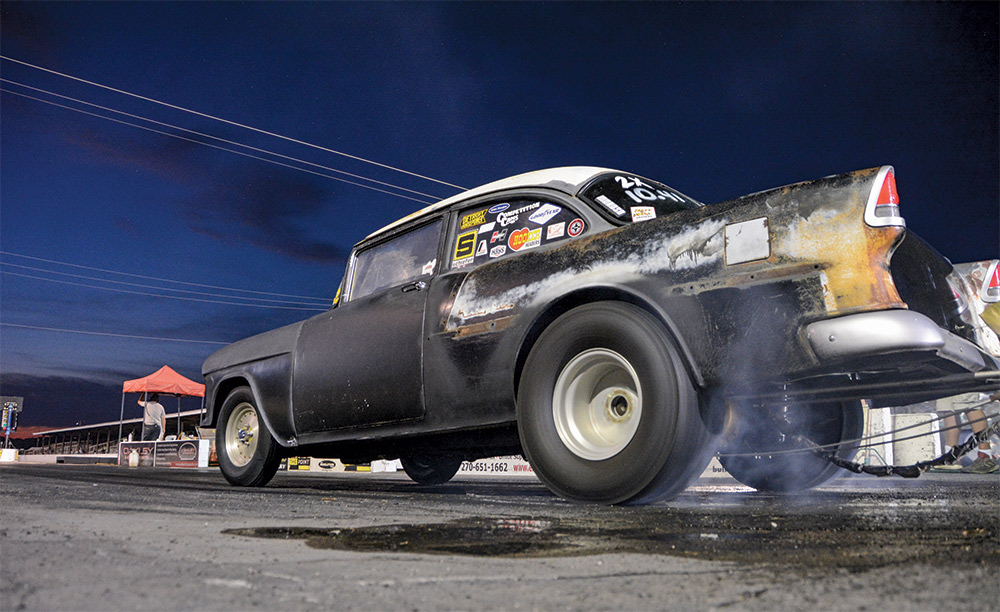 Black patina "Two-Timer" '55 Chevy dragster