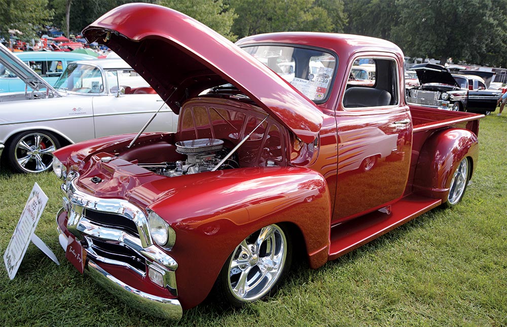 '55 Chevy pickup in PPG Ruby Red Flare