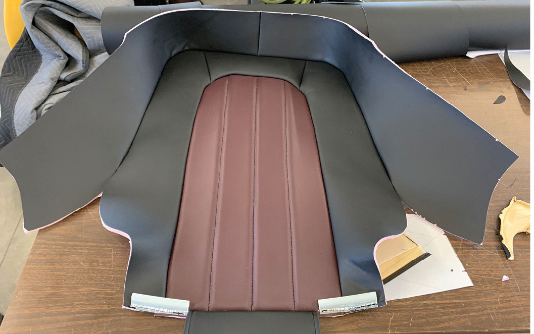 This is the seat back viewed from the front; note the plastic retainers have been sewn in place.