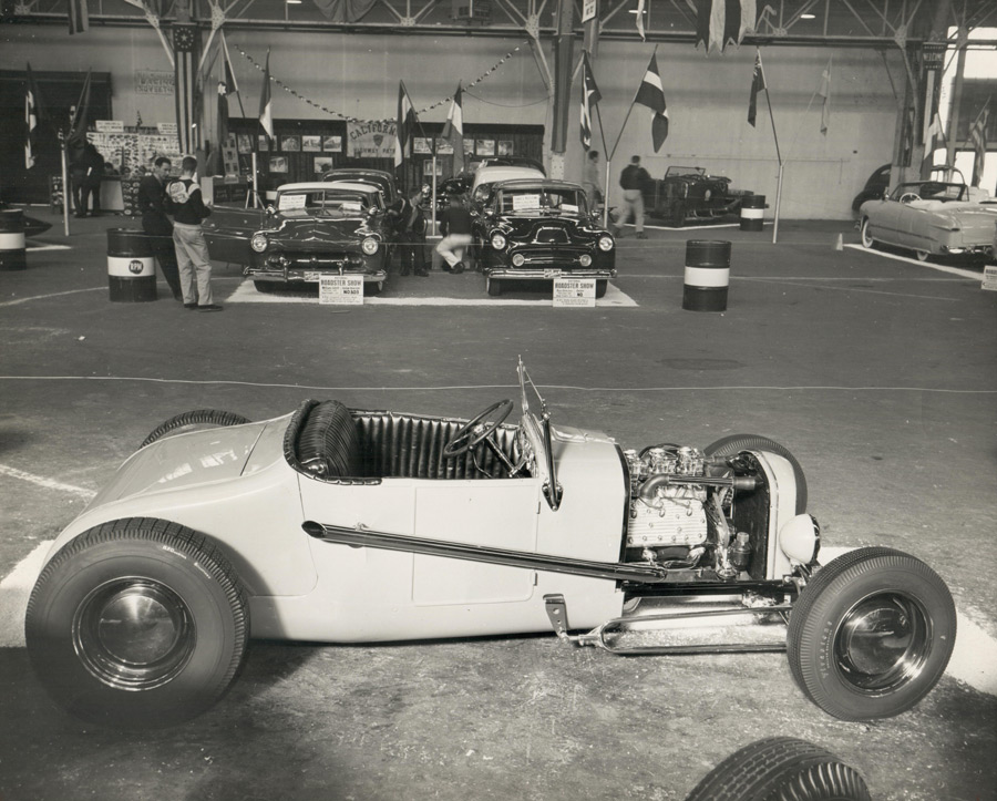 old photograph of a '27 Ford in the shop
