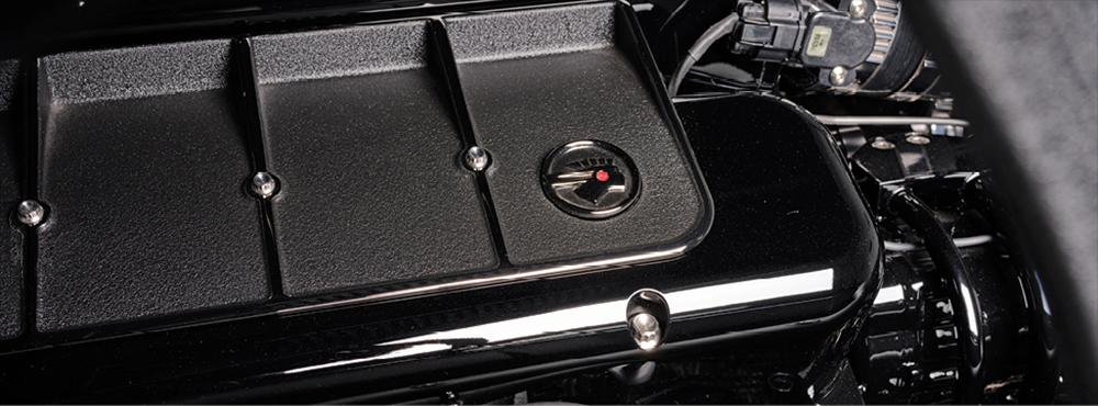 Custom valve cover with vintage Pontiac chief emblem