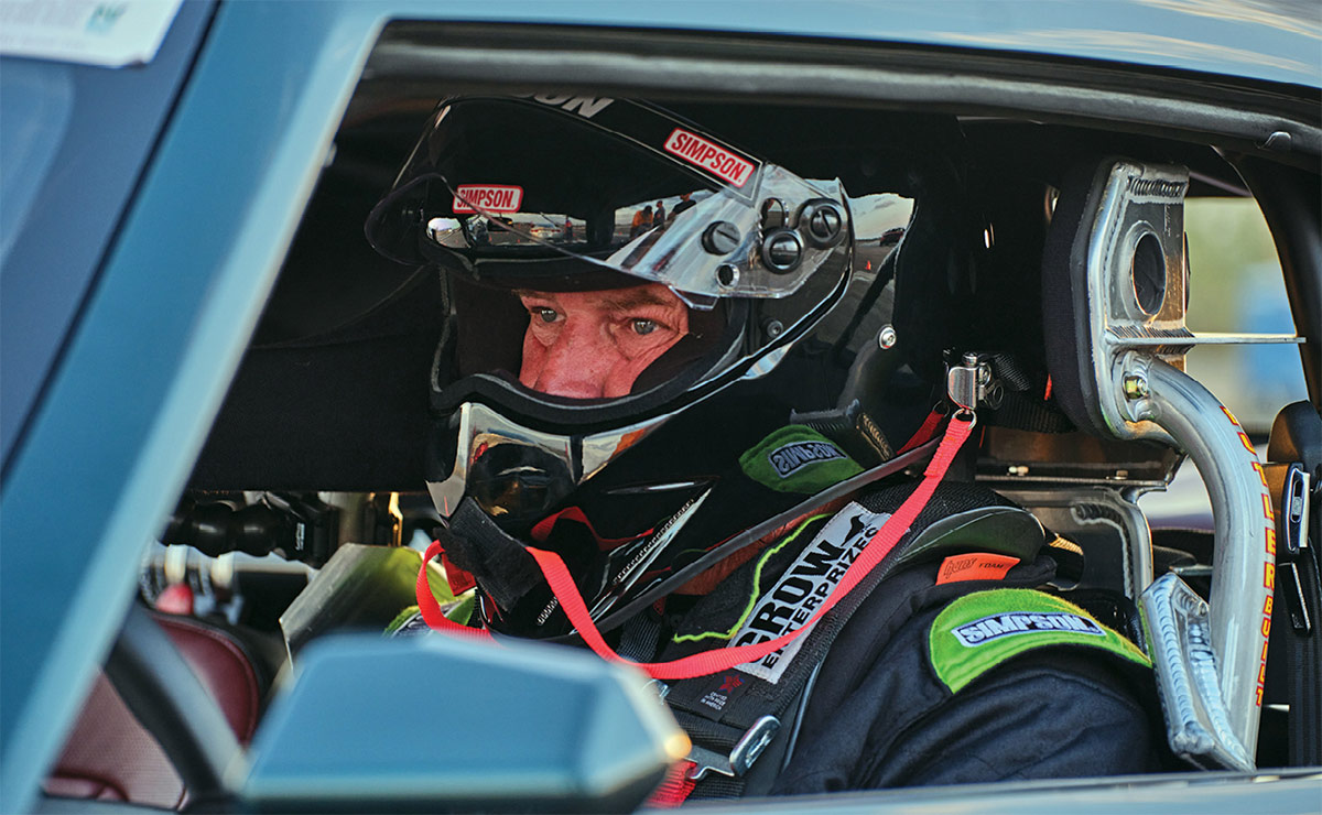 Brad Sather in full race gear in Firebird cockpit