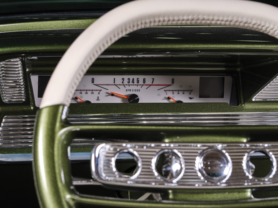 speedometer and steering wheel in a '61 Chevy Impala