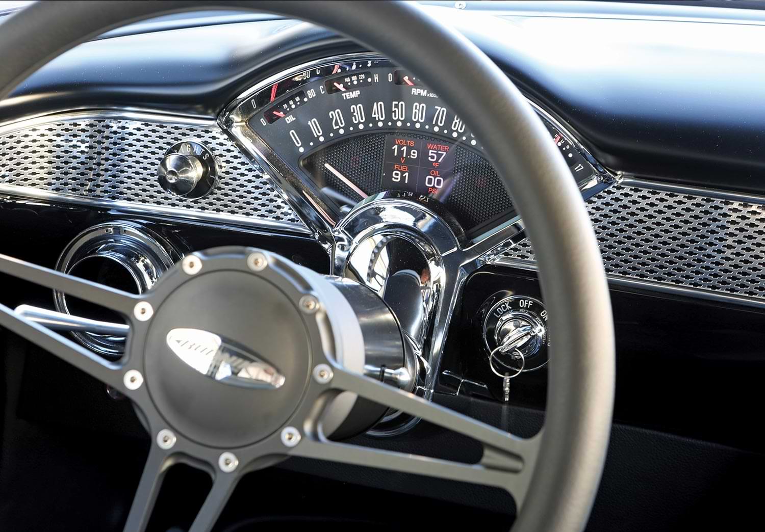 the ’55 Chevy steering wheel and gauges