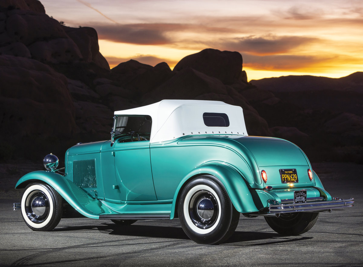 rear view of ’32 Ford Roadster during sunset