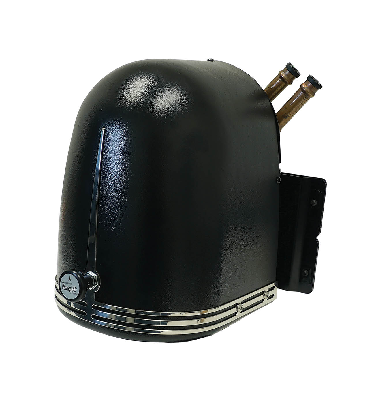 The Vintage Air Streamline Heater is modeled after the Art Deco–style of the ’30s. Made with a molded plastic cover it has three speeds. The standard black ABS cover can be painted to match your interior colors.