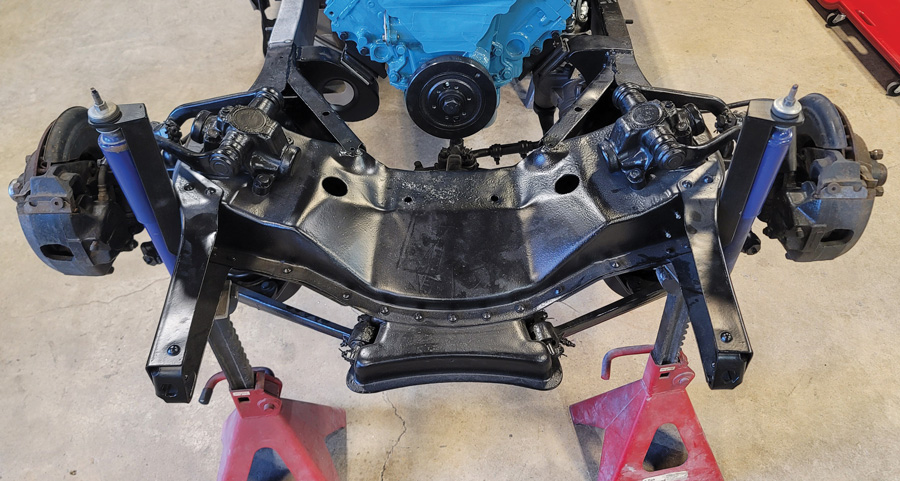 front view of fully assembled subframe with motor and suspension