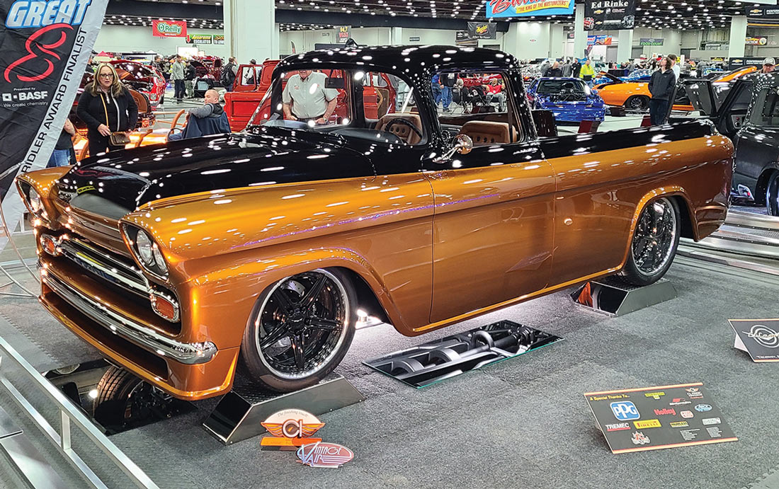 Black and orange custom '56/'58 Chevy truck