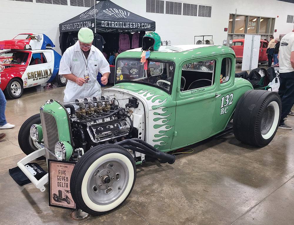 Mint green Deuce coupe with fat rear slicks