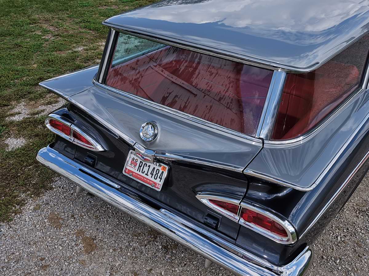 view of ’59 Chevy Brookwood Wagon trunk