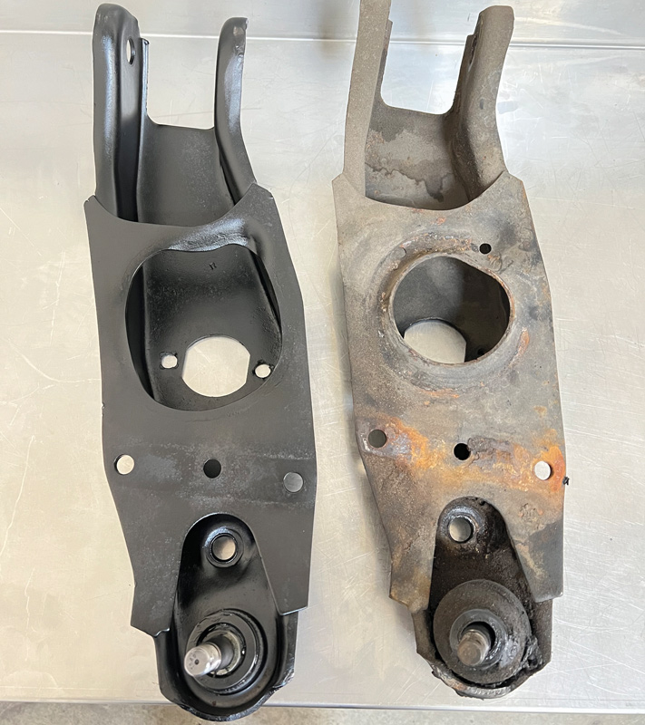 old and new control arms side by side