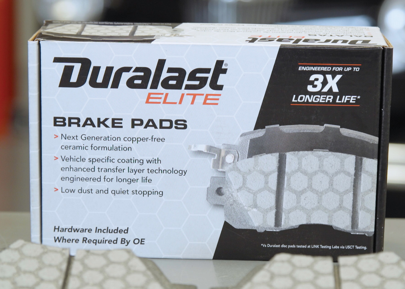 box of Duralast Elite brake pads