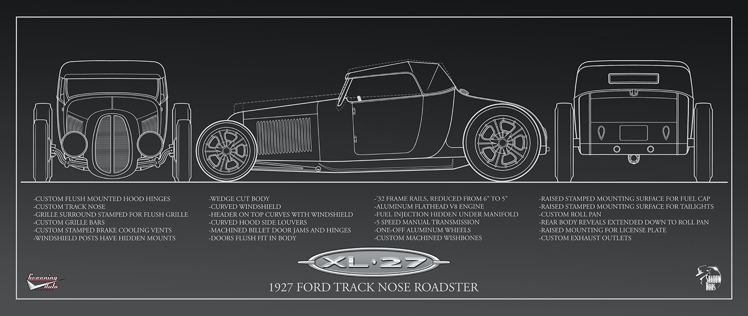digital rendering of the '27 Ford Track Nose Roadster
