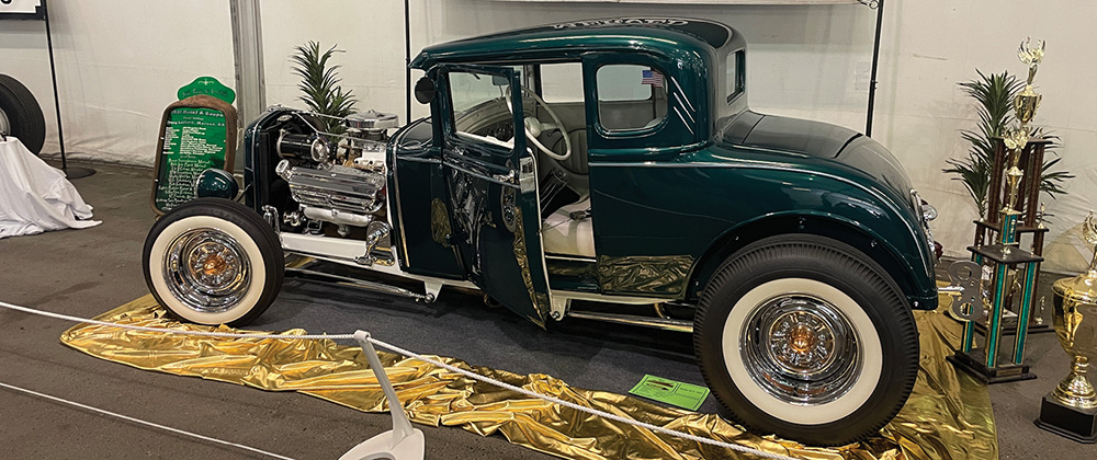 Deep teal with white pinstriping Model A Coupe