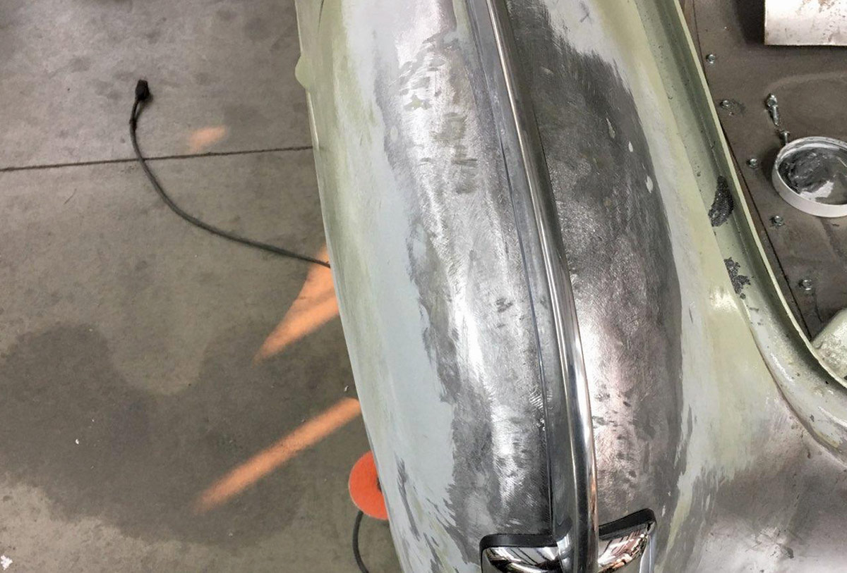 The stock ’51 Chevy Bel Air taillight trim is retained as it dresses the rear fenders nicely. Future plans call for the gas fill to be hidden behind custom-formed taillights.
