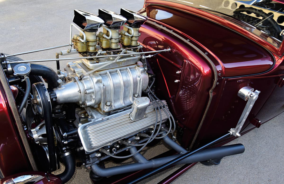 close up of engine in a '30 Ford Coupe