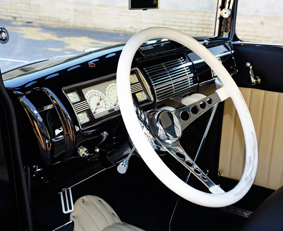 steering wheel in a ’29 Ford Highboy Coupe
