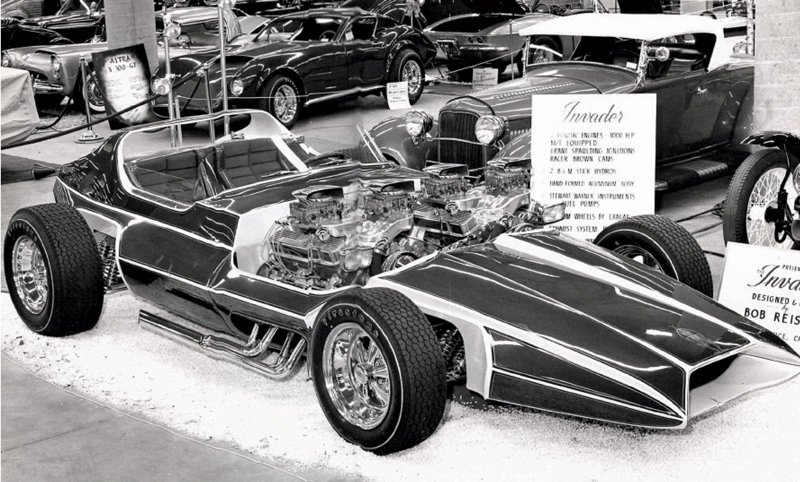 In 1968 Bob Reisner had his twin-Pontiac powered custom roadster (Invader) on display and took home the AMBR award—along with Joe Wilhelm.
