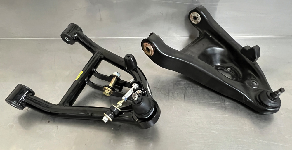 Aldan’s front coilover conversion can be used with aftermarket tubular control arms or the factory parts.
