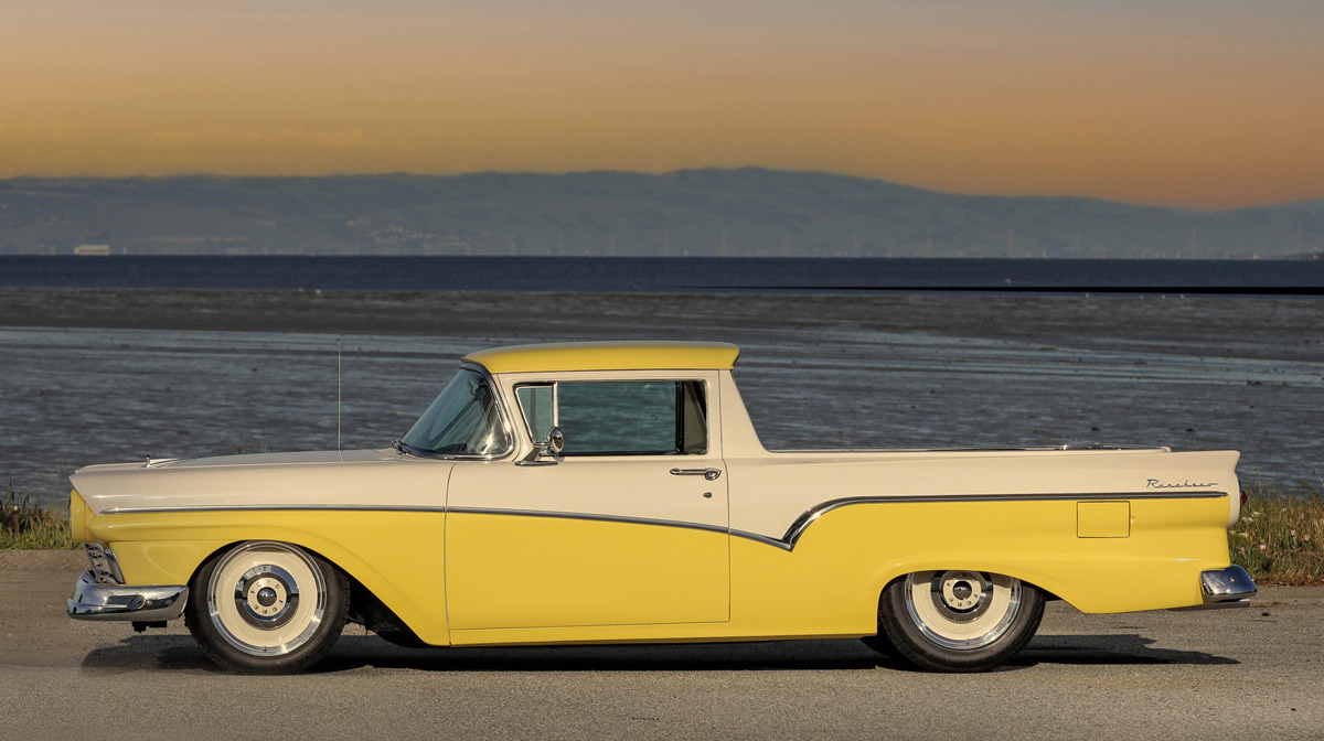 yellow and white '57 Ford Ranchero