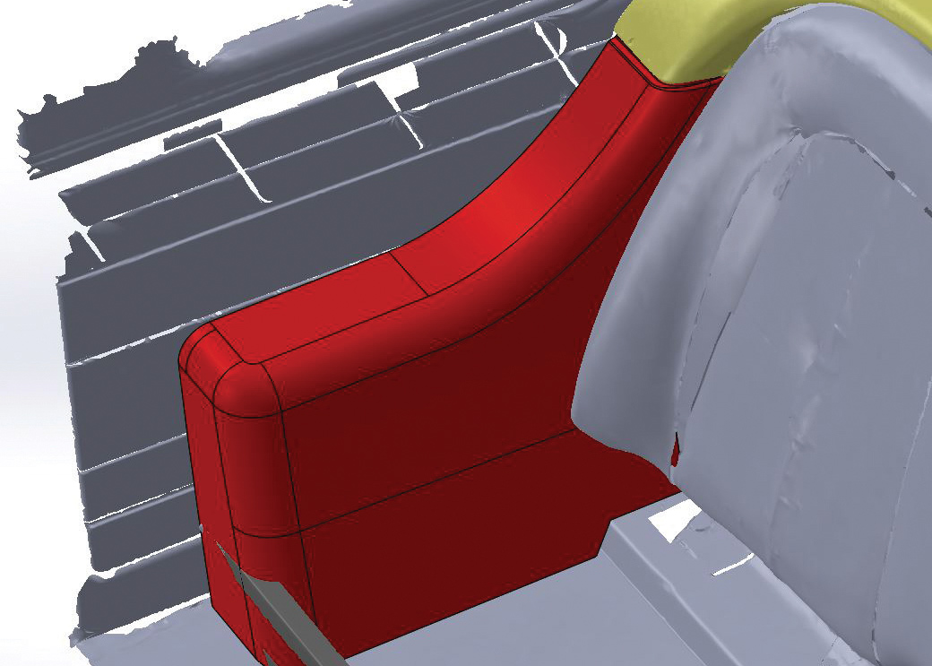 After scanning the interior space, CAD was used to design the armrests on either side of the rear seats.