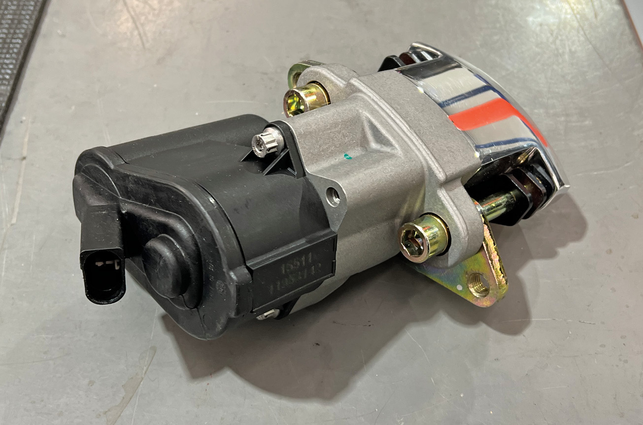 The Wilwood EPB electric caliper uses a geared motor assembly to provide 2,400 pounds of clamping force. Right- and left-hand motor options are available for ease of installation.