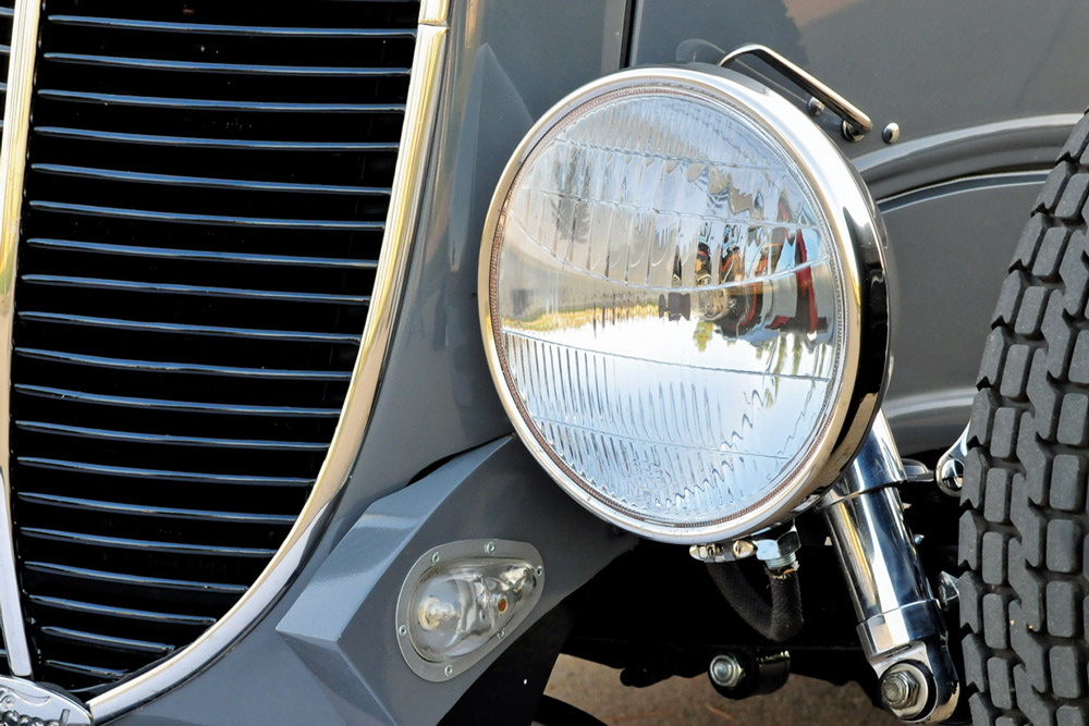 close up of headlight on a ’34 Ford