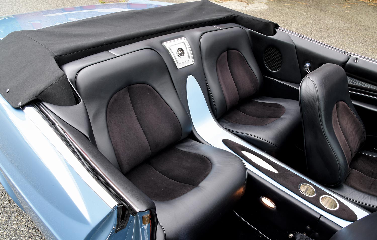 interior view of the LT4 Supercharged ’65 Chevy Impala SS with a focus on the back passenger seating