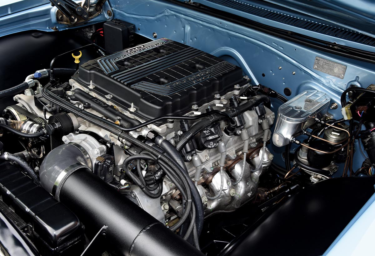 full view of the LT4 Supercharged ’65 Chevy Impala SS engine
