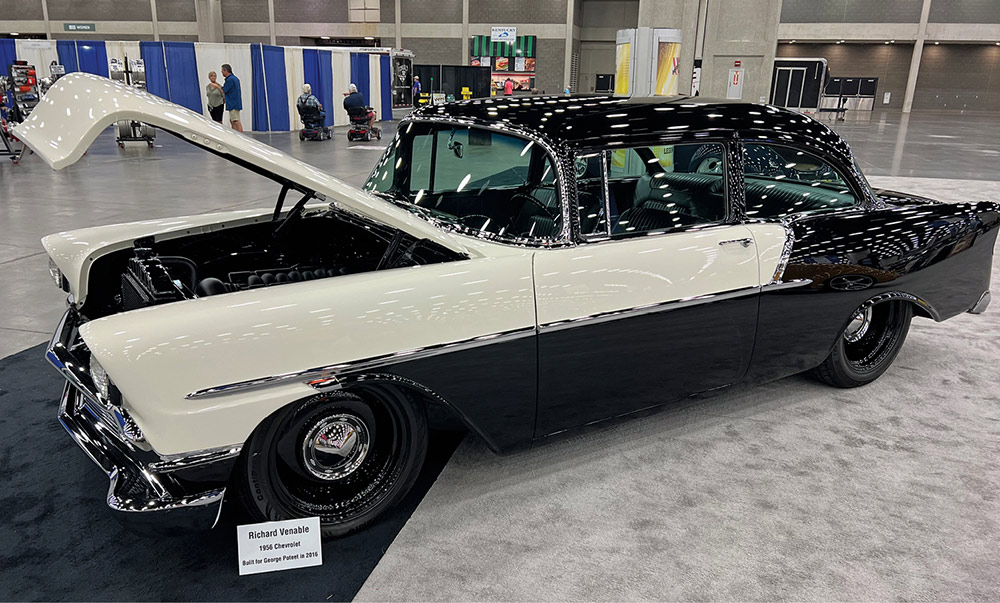 Black and white two tone '56 Chevy coupe