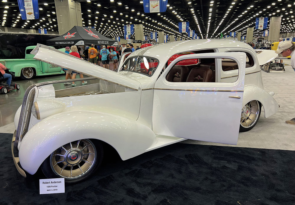 White '36 Pontiac with bronze accents and trim
